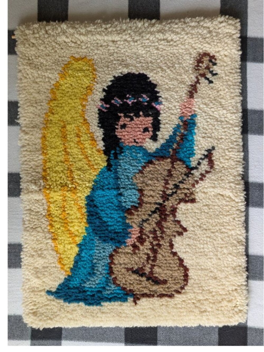 Vintage Ted Degrazia "Angel Music" Latch Hook 100% Wool Wall Hanging 26x19 inch